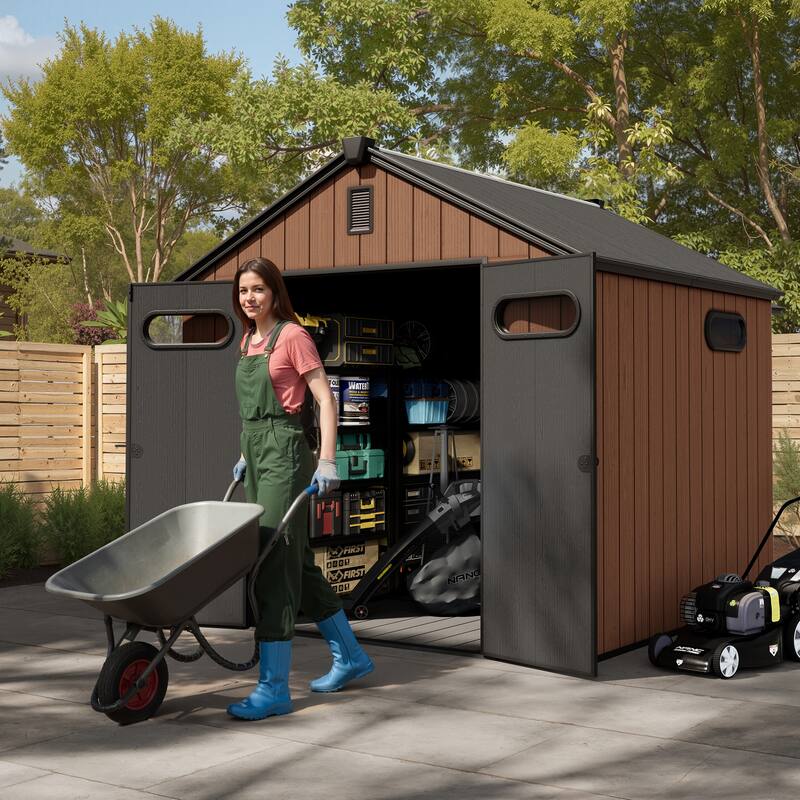 8' x 8' / 8' x 10'/ 8' x 12' Outdoor Storage Shed with Lockable Double Doors for Garden, Backyard, Patio