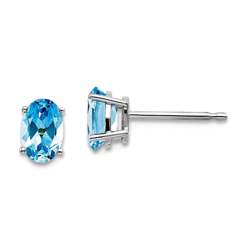 Curata 14k White Gold 6x4 Oval Genuine Gemstone Birthstone Stud Earrings - December