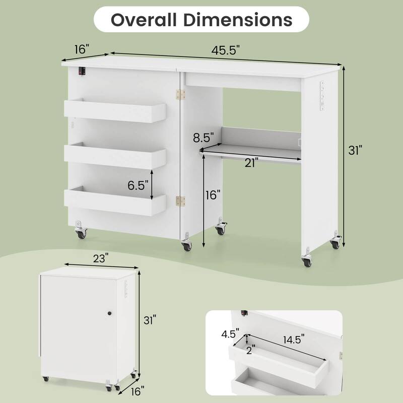 Costway Folding Sewing Table Rolling Craft Station with 3 Storage Bins - See Details