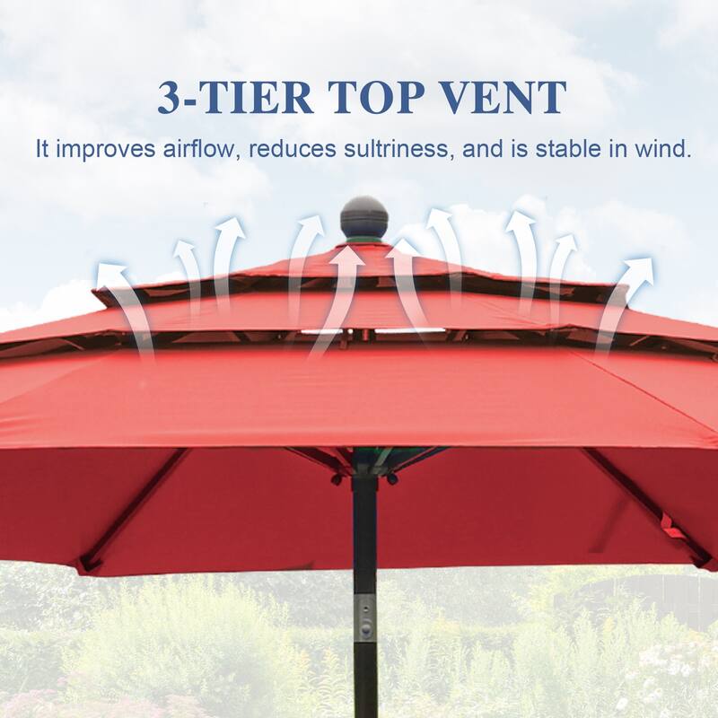 Aoodor Patio Umbrella 10 ft. for Dining Table Outdoor Market Yard Use 3 Tier Ventilation (Umbrella only)