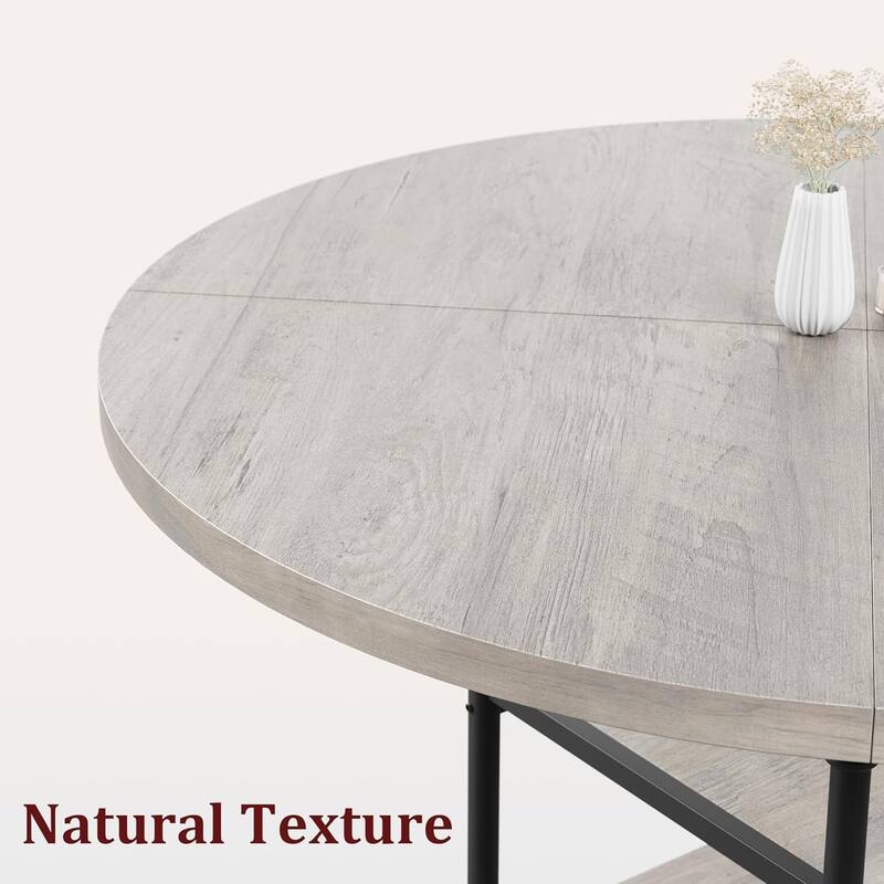 47" Round Dining Table for 4–6, Modern Wood Table with Storage Shelf & Roman Metal Legs, Table Only