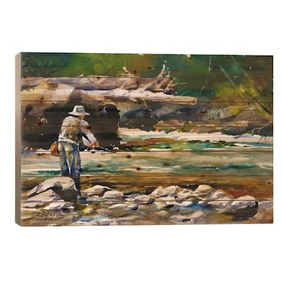 Fishing Print On Wood by Dean Crouser - Multi-Color