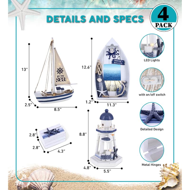 CoTa Global Ocean Blue Nautical Collection - Handmade - 4 pcs Set - 8.5″Lx2.5″Wx13″H