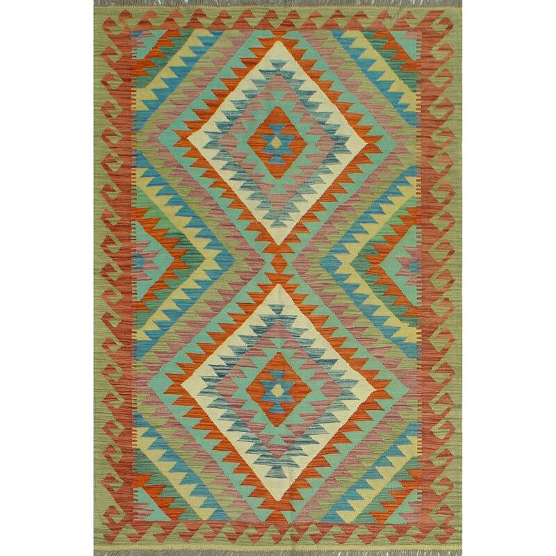 Noori Rug Sangat Flatweave Boran Brown/Lt. Green Rug - 4'0" x 6'0"
