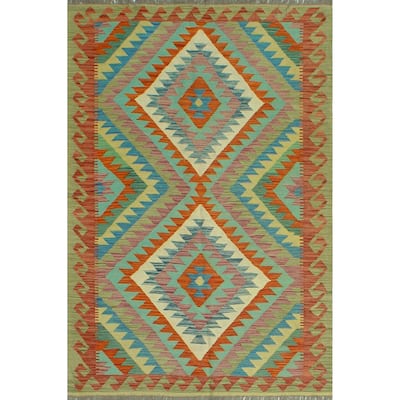 Noori Rug Sangat Flatweave Boran Brown/Lt. Green Rug - 4'0" x 6'0"