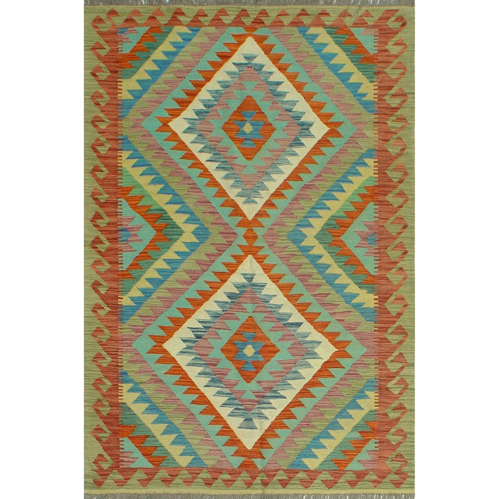 Noori Rug Sangat Flatweave Boran Brown/Lt. Green Rug - 4'0" x 6'0"
