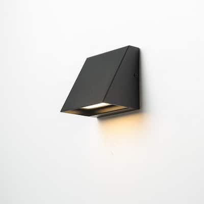 1-Light 5" H Industrial Black Triangular Aluminium Integrated LED Hardwired Outdoor Wall Light - 5 in. W x 5 in. H x 3.94 in. D