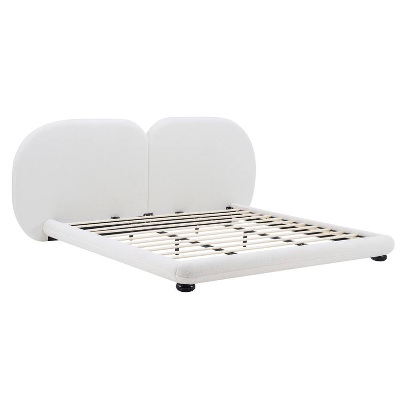 Christopher Knight Home - Lunara Modern Teddy Fleece Upholstered Platform Bed Frame with Split Headboard, Heavy-Duty Support