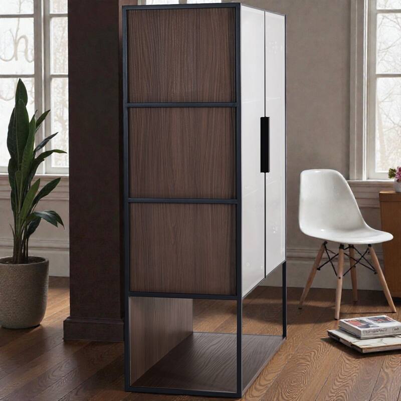 51.2'' Lighted Display Cabinet with Glass Doors, 4-Tier Adjustable Tempered Shelves & Metal Frame for Living Room or Kitchen