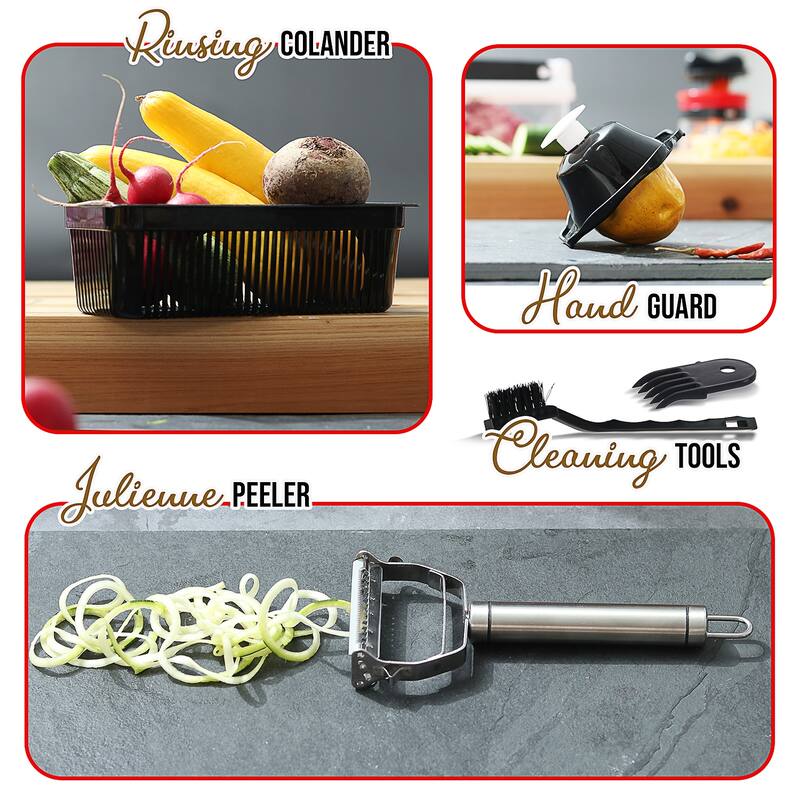 Empyrean 21 Piece Multifunctional Vegetable Chopper with Container, Includes 3-Blade Spiralizer and Julienne Peeler