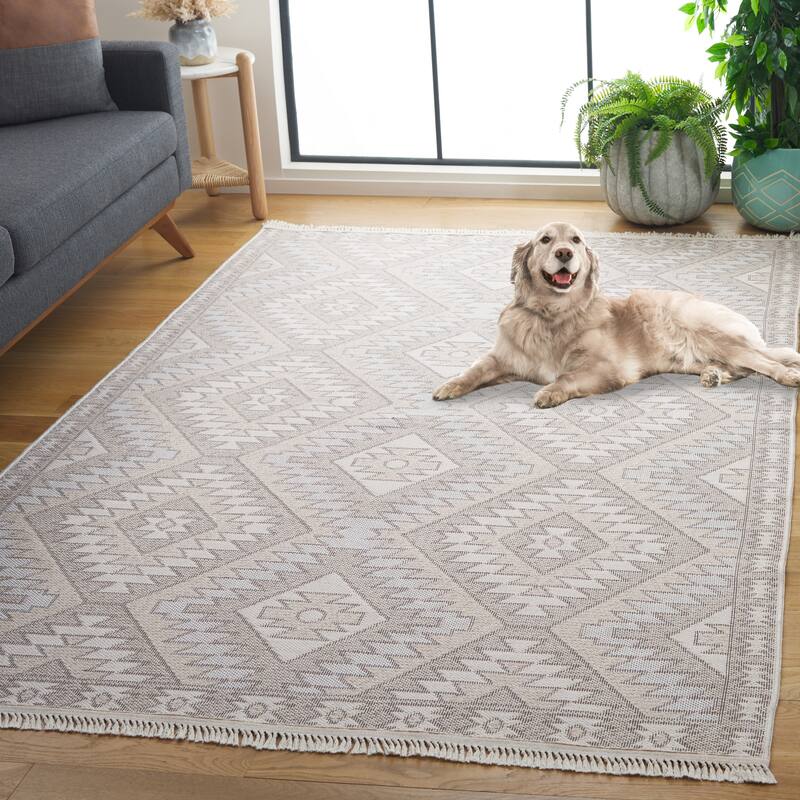 SAFAVIEH Prairie Ason Modern & Contemporary Cotton Rug - 6'7" Round - Beige/Ivory