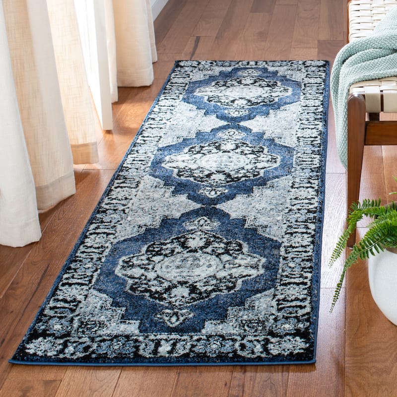 SAFAVIEH Vintage Hamadan Ismay Oriental Distressed Rug - 2'3" x 8' Runner - Blue/Grey