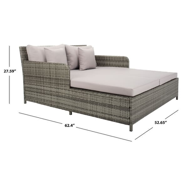 dimension image slide 1 of 5, SAFAVIEH Outdoor Cadeo Wicker Daybed with Pillows & Cushions - 53" W x 62" D x 28" H