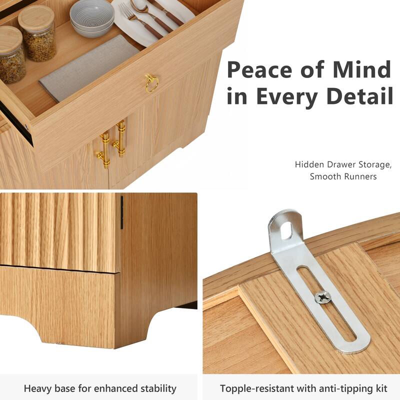 Roomfitters 72" Tall Arched Kitchen Pantry Cabinet with Fluted Doors & Hidden Drawer