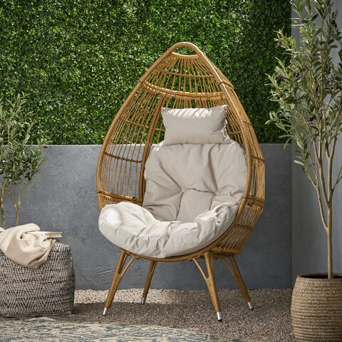 Serina Cushioned Wicker Teardrop Chair by Christopher Knight Home