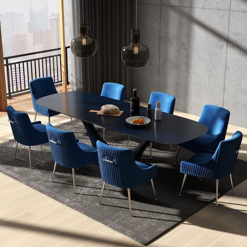 SEYNAR Modern Glam Velvet Dining Chair Set of 8 for Dining Room, Tufted Vanity Chair for Living Room (no table) - Navy