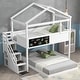 preview thumbnail 1 of 12, Twin over Full House Bunk Kids Bed Frame with Storage Staircase, Blackboard, Pitched Roof, Fun Design, Easy Assembly, White White
