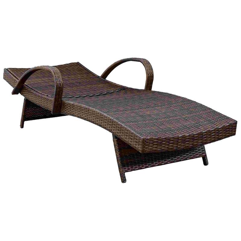 Reclining Chaise Lounge with Wicker Frame, Set of 2, Brown