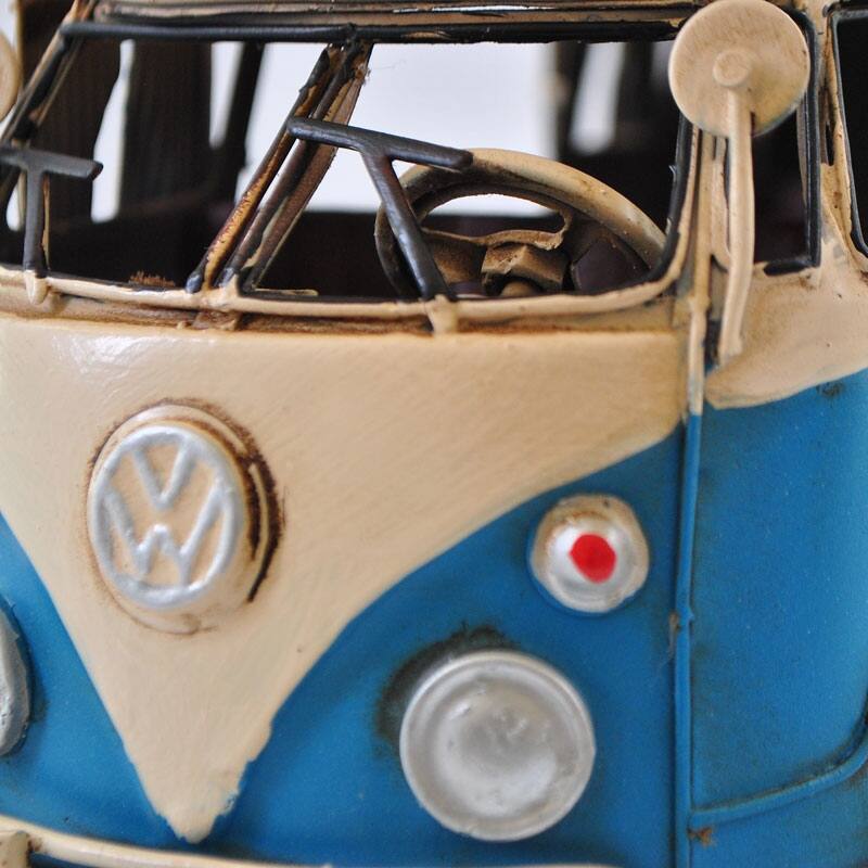 Blue And White Kombi With Roof Rack Volkswagen Clic German Artwork Figurine