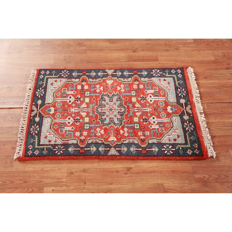 Orange Kazak Indian Accent Foyer Rug Handmade Wool Carpet - 2'0" x 3'0"