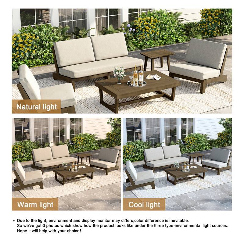 Casual Teak Wood 5-Piece Outdoor Patio Conversation Set