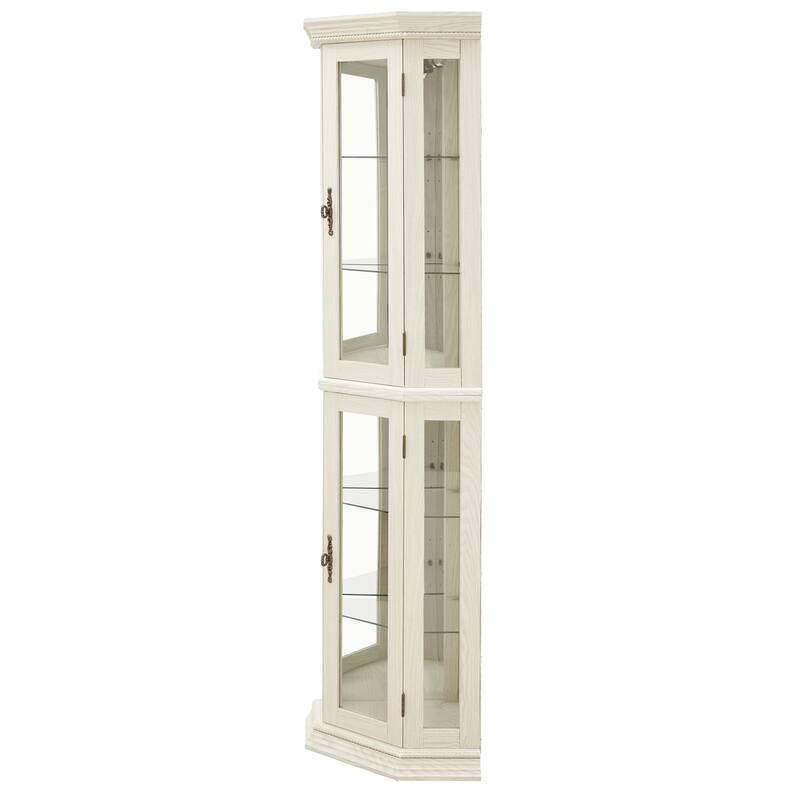 GDFStudio - Traditional Storage Corner Curio Cabinet with Lighted Glass Shelves