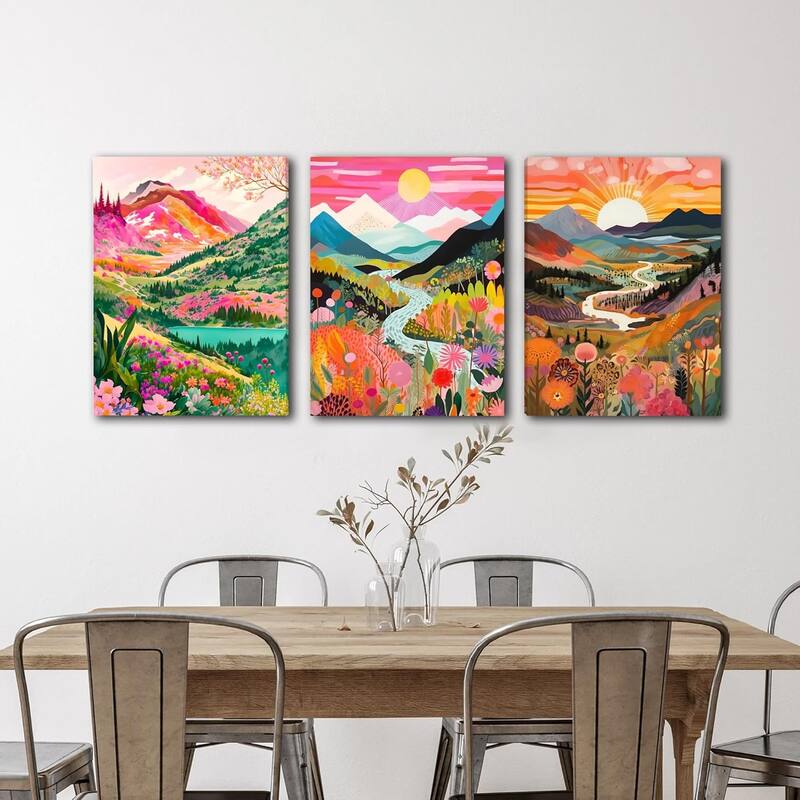 Colorful Watercolor Mountain Canvas Wall Art