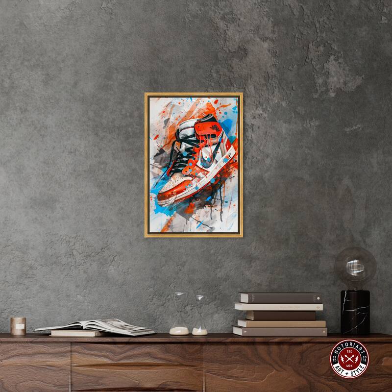 Notoriart Colorful Splatter Sneaker Framed Sneaker 1 Piece Canvas Wall Art