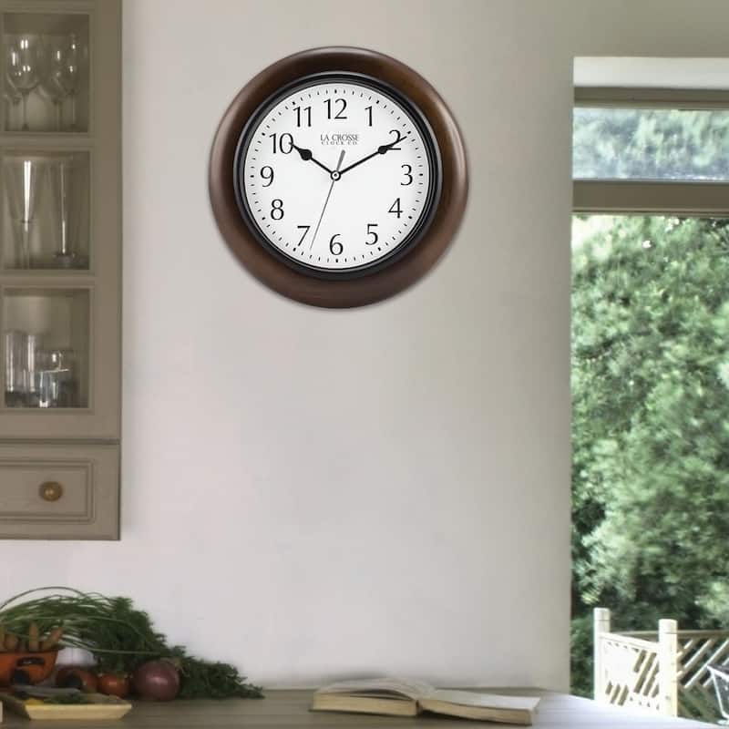 Curata Walnut Finish Wood Quartz Wall Clock