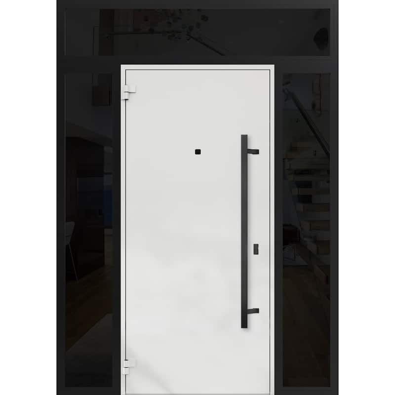 Exterior Prehung Steel Entry Door Ronex 0131 Grey 2 Sidelites Top Window Stainless Steel Inserts 16+36+16x96 Left Hand