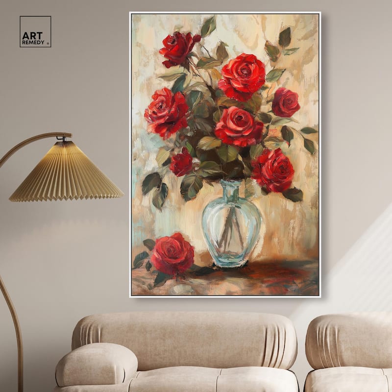 Ruby Roses in Riad Glass Canvas by Art Remedy
