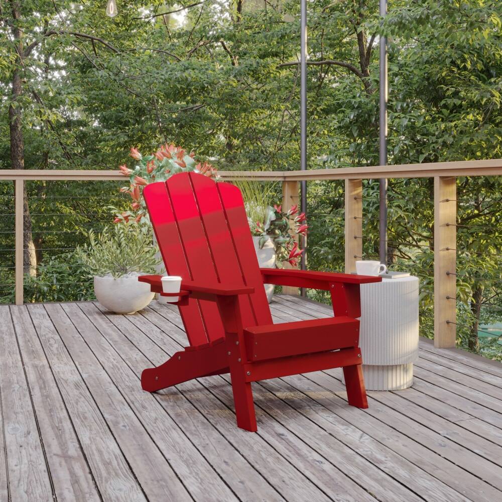 Commercial Grade All-Weather Adirondack Chair with Swiveling Cupholder