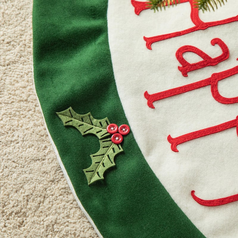 Glitzhome 48"D Christmas Felt Dimensional Holly Leaves Tree Skirt