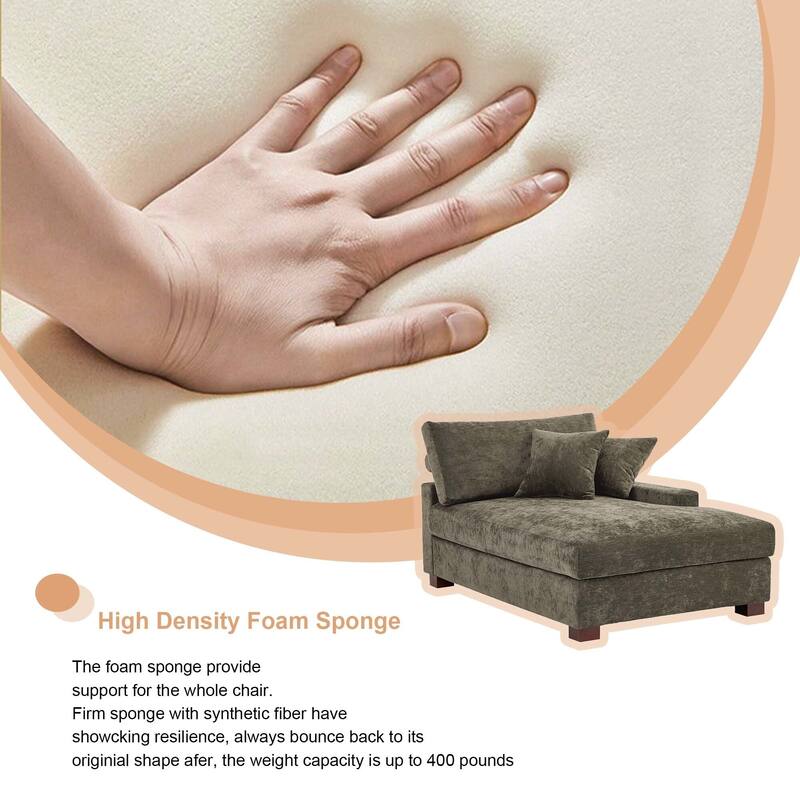 Oversized Chenille Modular Chaise Lounge With Deep Seat