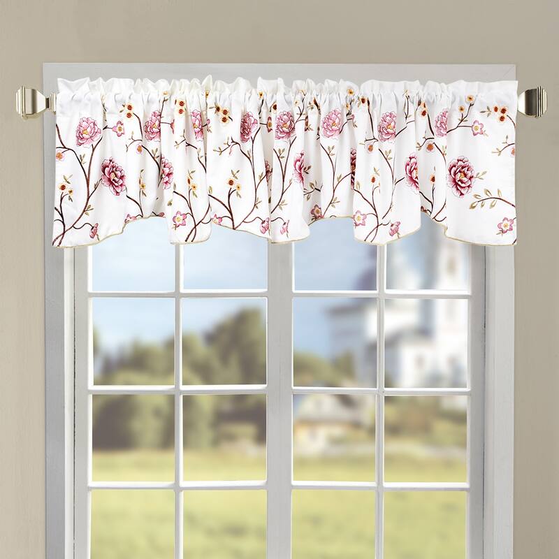 Serenta Embroidery Red/Gold Spring Flower Valance - Red/Off-White