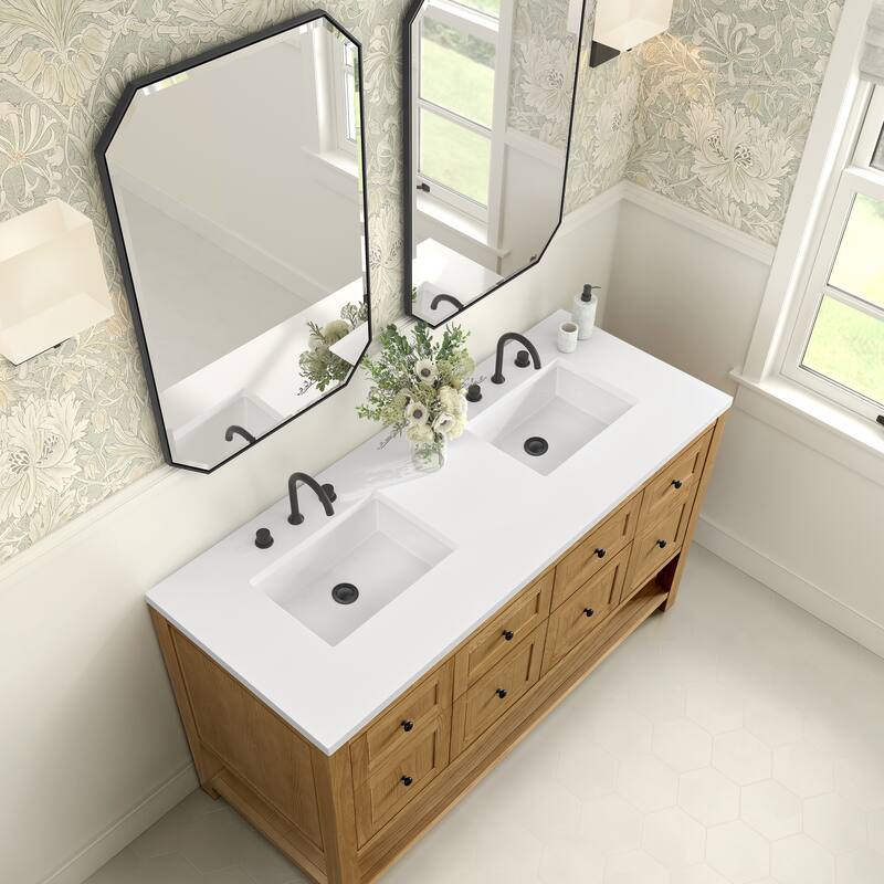 Breckenridge 60" Double Vanity, Light Natural Oak - 60D - White Zeus - Wide