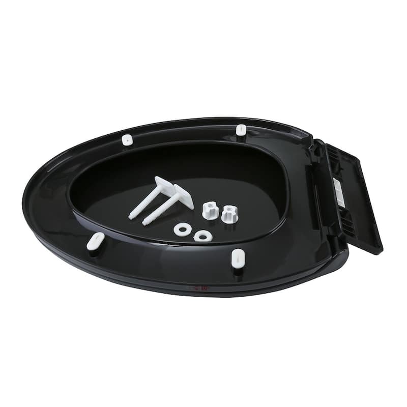 Black Plastic Elongated Toilet Seat Slow Close Toilet Seat Lid with Non Slip Seat Bumpers (Set of 2) Renovators Supply