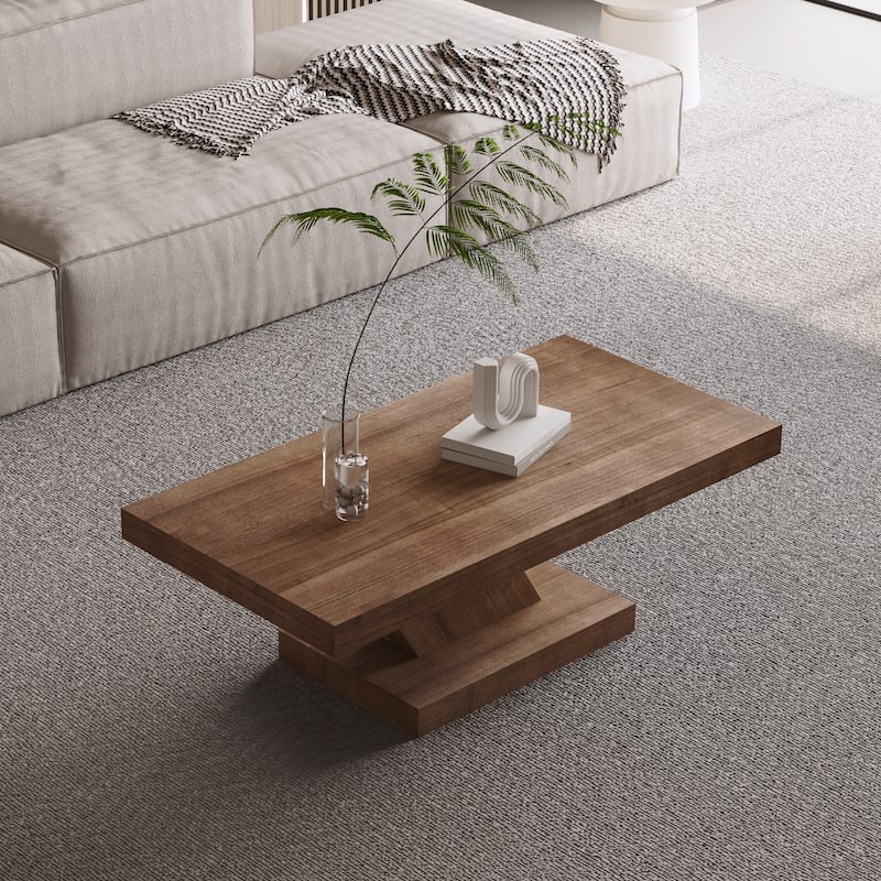 Modern Cross Leg Coffee Table, Sturdy X-Shape Design - Walnut