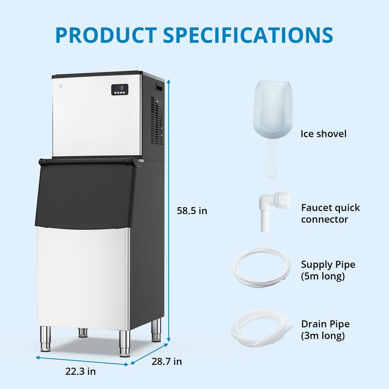 Commercial Ice Maker Machine, 350lbs/24H with 220 Lbs Storage Bin