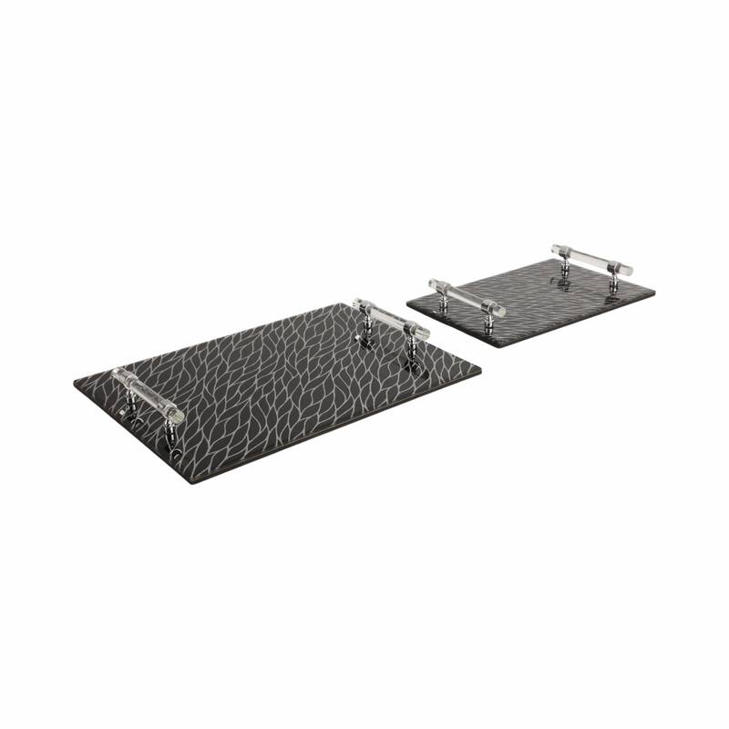 Glass Serving Trays with Modern Handles Stylish Accent (Set of 2) - 16" x 12" x 2"