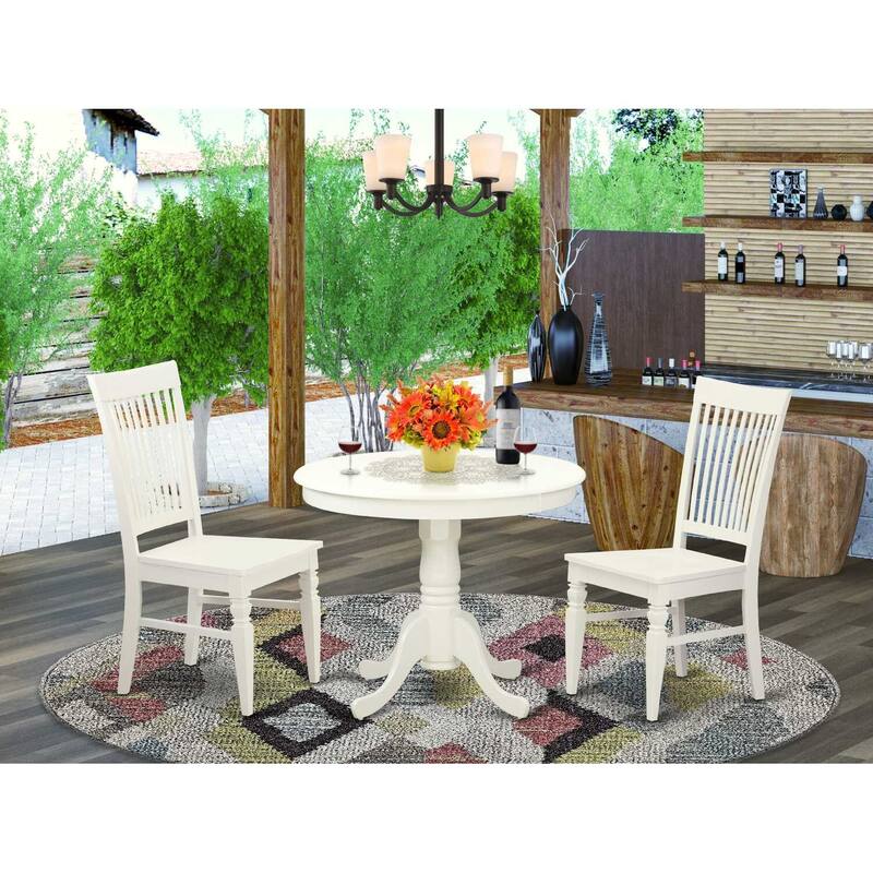 3-Piece Linen White Finish Solid Wood Top - Dining Room Set - Seats 4