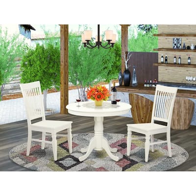 3-Piece Linen White Finish Solid Wood Top - Dining Room Set - Seats 4