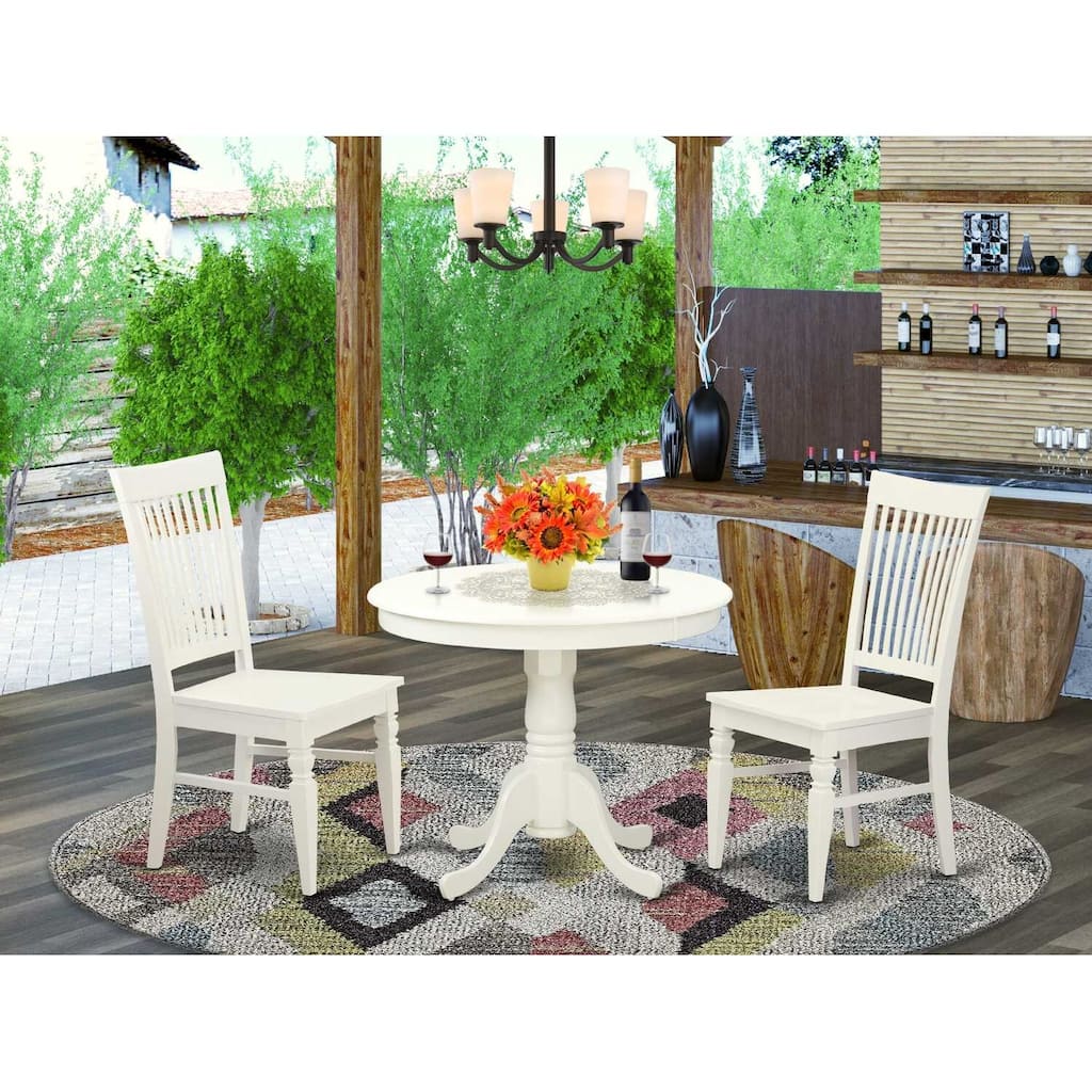 3-Piece Linen White Finish Solid Wood Top - Dining Room Set - Seats 4