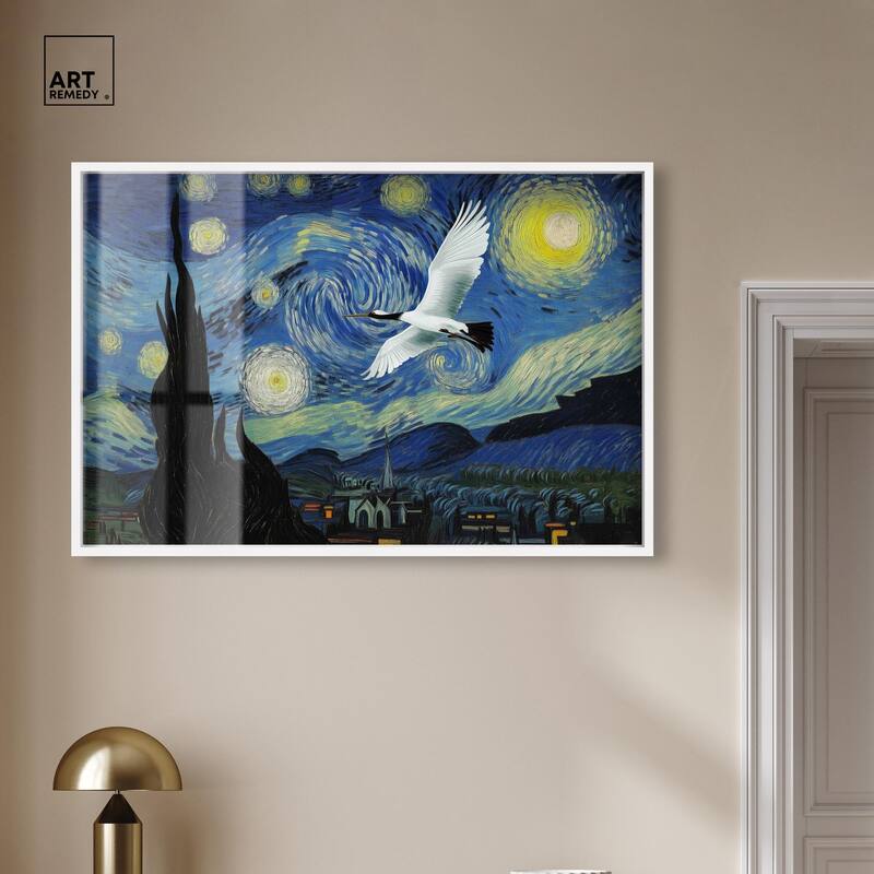 Crane Starry Night Shadowbox by Art Remedy