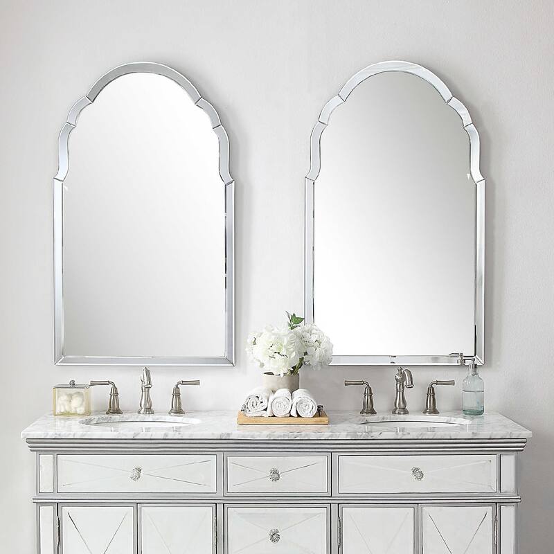 Curved Beveled Wall Arch Mirror - 40" - Silver