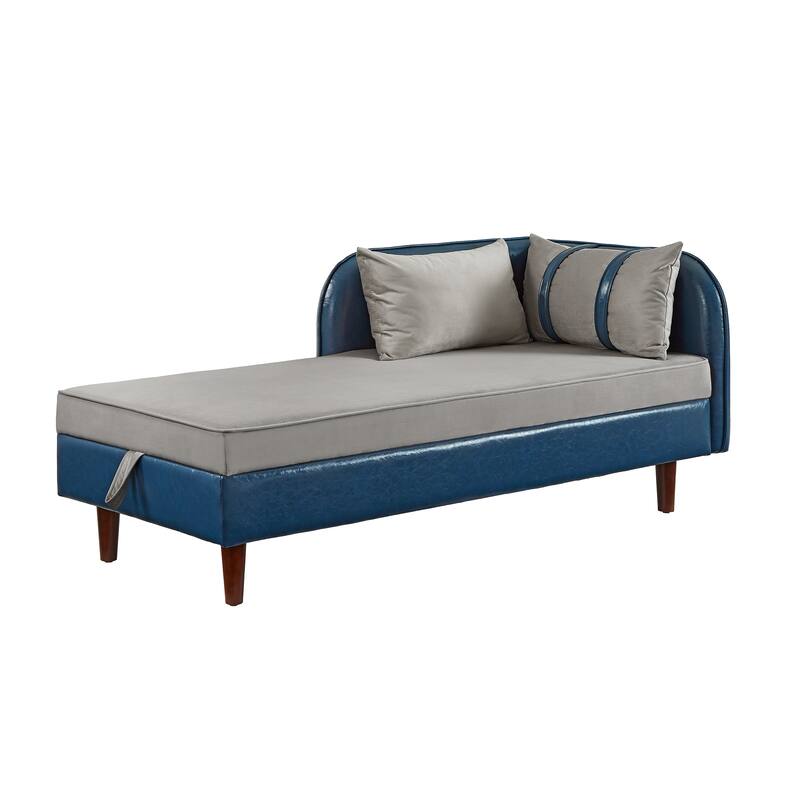 65" Storage Chaise Lounge Sofa with PU and Velvet Upholstery, Modern Sleeper Sofa with Hidden Storage