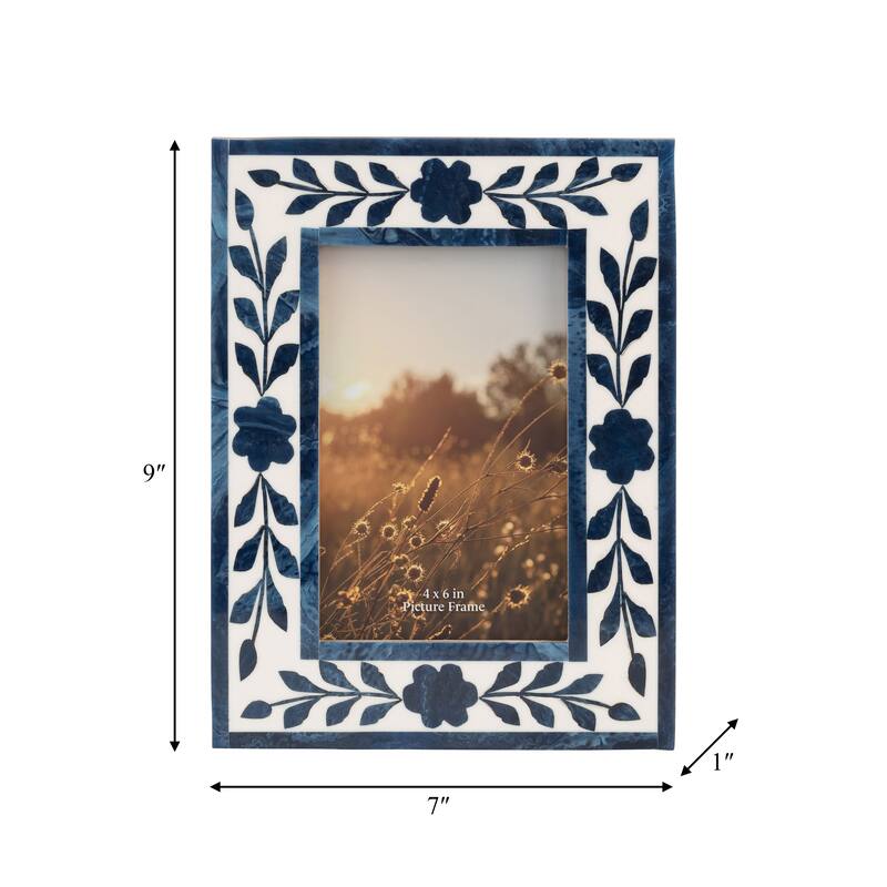 Resin and Wood Floral Petals Photo Frame - Blue, 4x6 in.