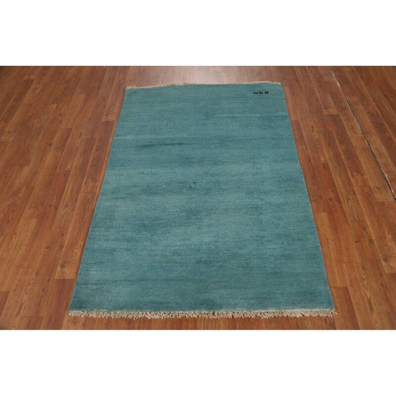 Modern Gabbeh Oriental Rug Solid Handmade Wool Carpet - 3'4"x 4'9"