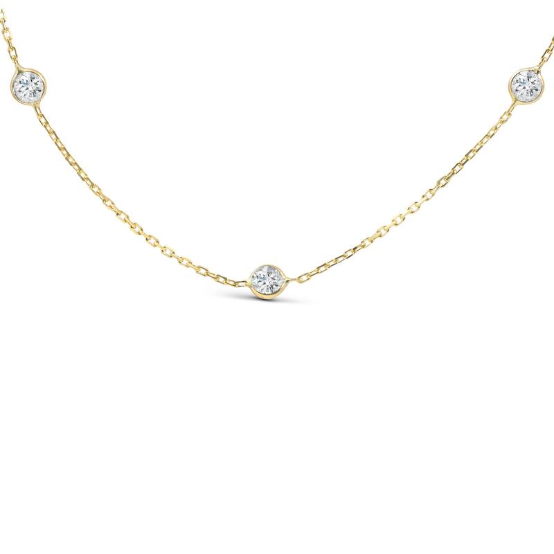 2 TCW Diamond Bezel Station Necklace Yellow Gold
