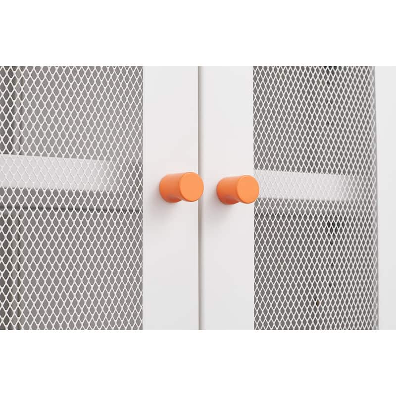Shoe Cabinet with Adjustable Shelves, Breathable Accent Cabinet with Grille Doors, Under-Door Storage